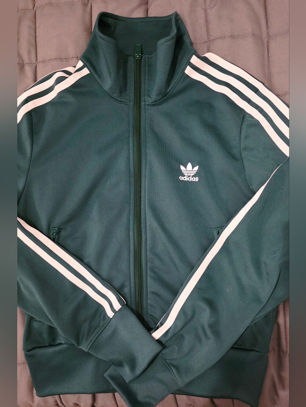 Adidas Forest Green Track Jacket with White Stripes